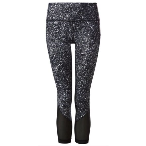 Lululemon Womens Leggings 6 Black White Pace Rival Crop Marathon Splatter Run - Picture 4 of 8